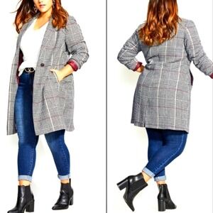City Chic Grand Check Plaid Coat Womens Plus 18 2X Blazer Jacket NEW Winter Fall